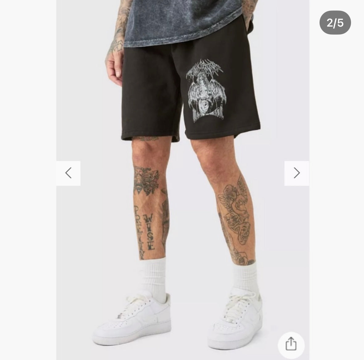 Tall Oversized Jersey Shorts With Gothic Print