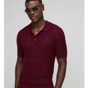 Slim Fit Open Stitch Short Sleeve Knitted Polo