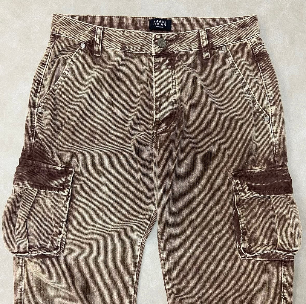 Acid Wash Corduroy Loose - Fit Cargo Pants