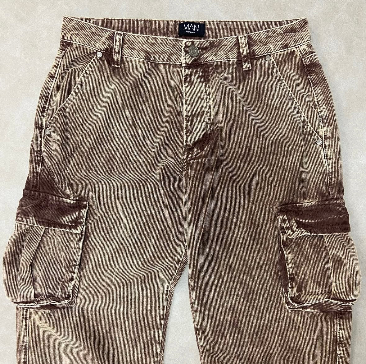 Acid Wash Corduroy Loose - Fit Cargo Pants