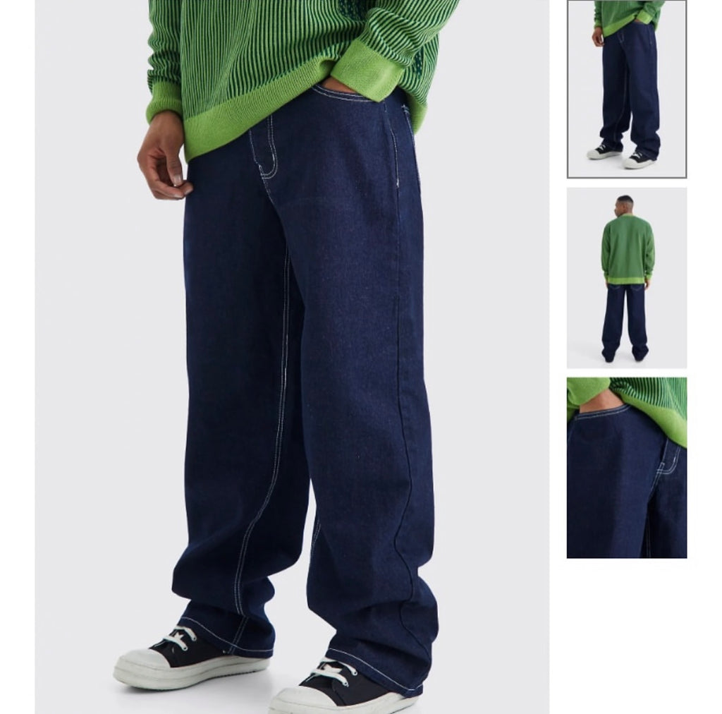 Baggy Fit Jeans With Contrast Stitch