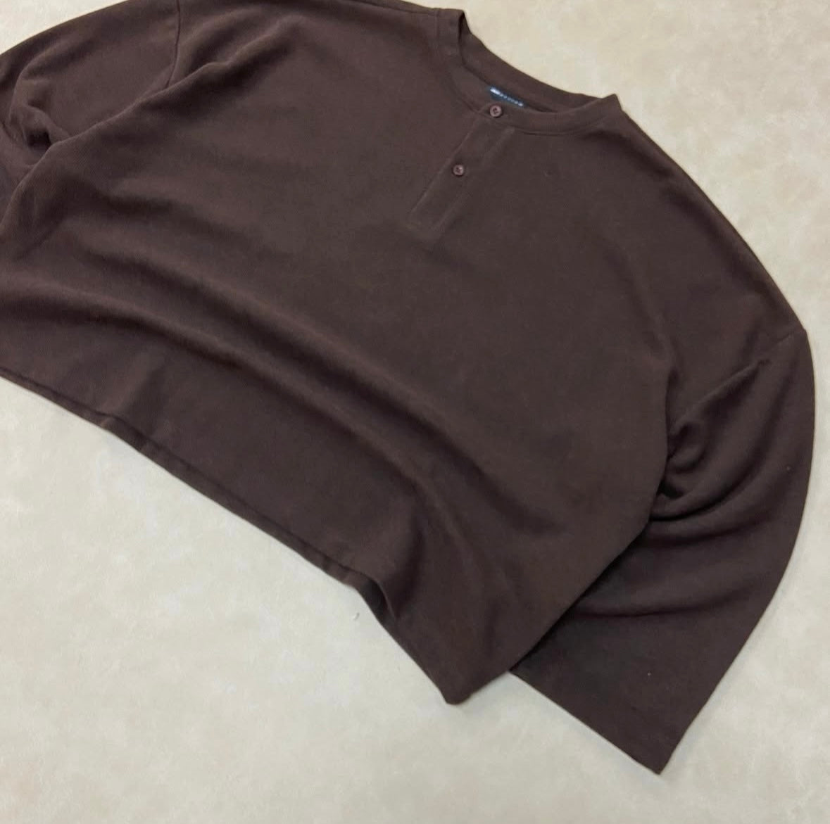 ASOS DESIGN boxy heavyweight rib henley sweater in dark brown