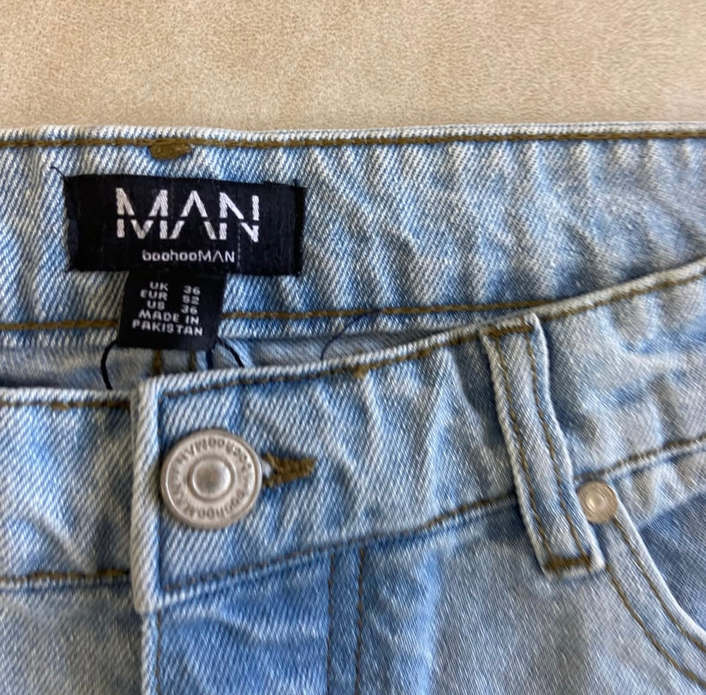 Light Blue 3D Cargo Pocket Skinny Denim Shorts
