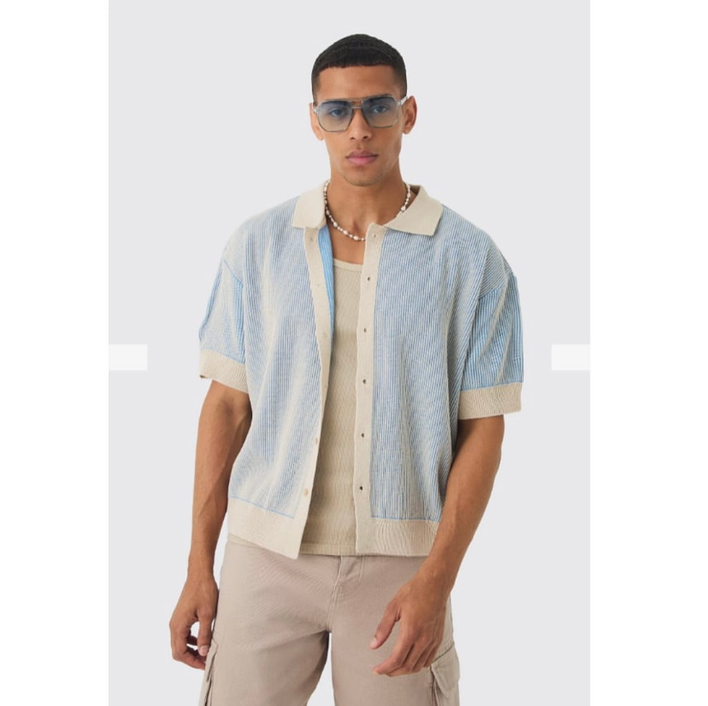 Oversized Boxy Two Tone Rib Knit Shirt