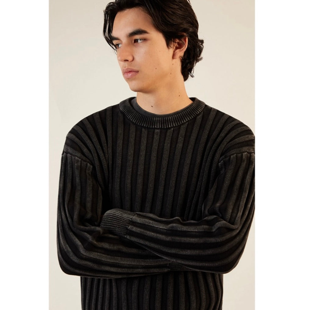 Pacsun Black Wide Ribbed Krit Crew Neck Sweater