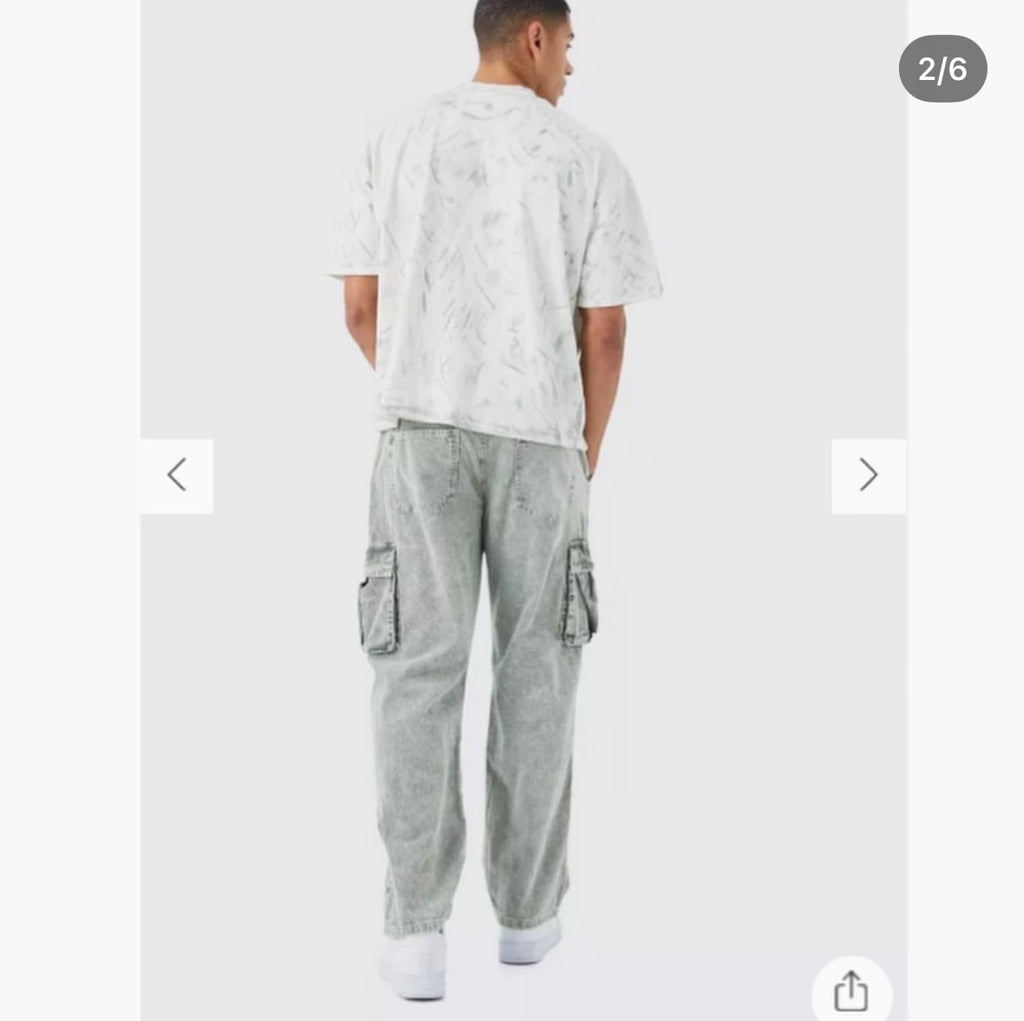 Relaxed Acid Wash Cord Cargo Trouser