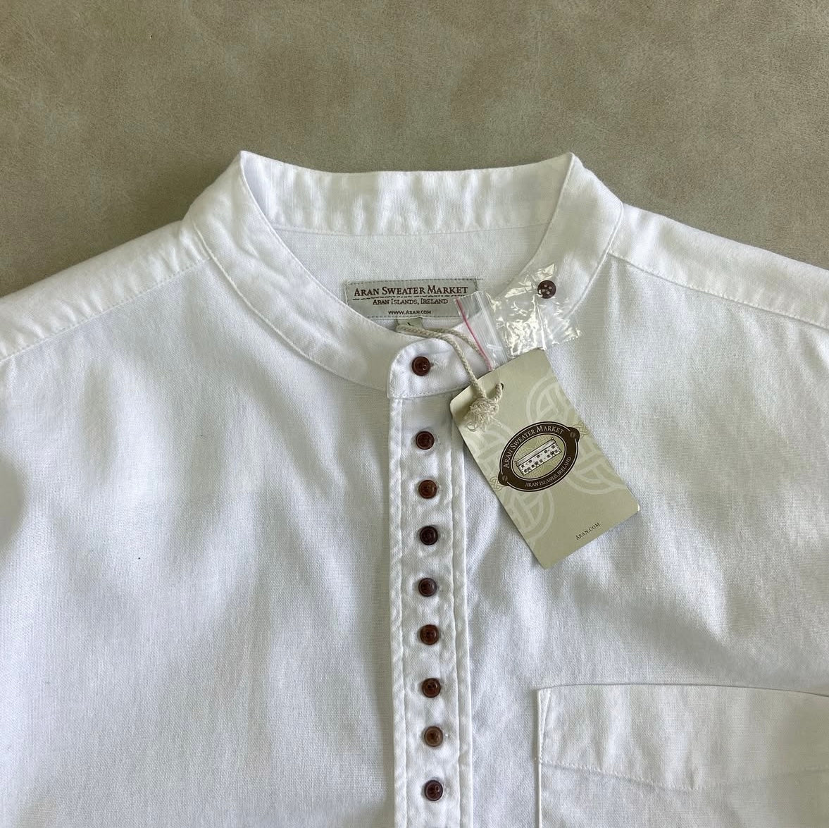 Aran Sweater Grandfather Shirt - White