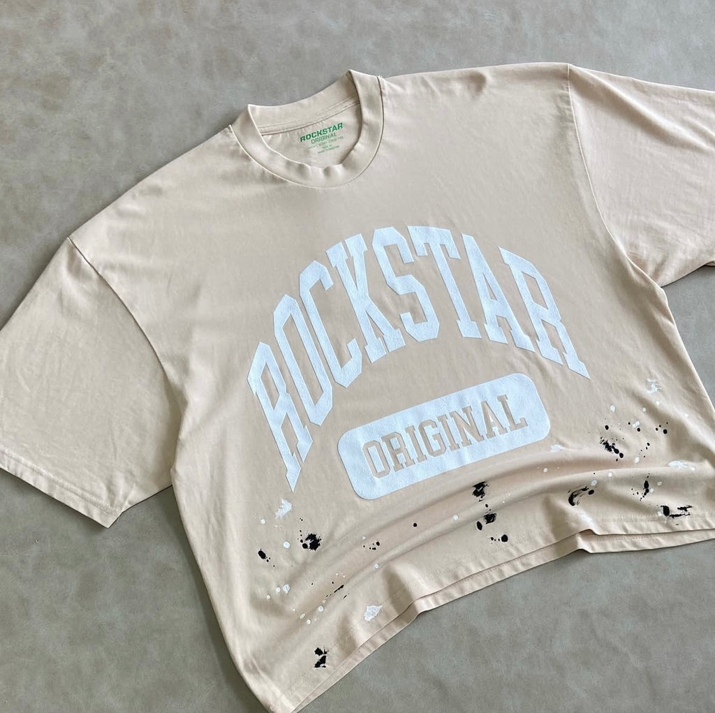 Beige/ Rockstar Boxy Crop T-Shirt