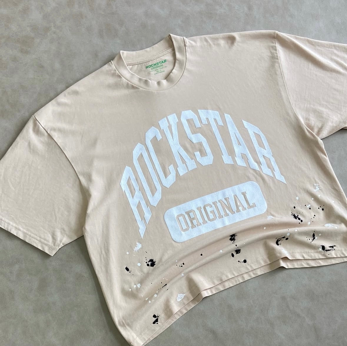 Beige/ Rockstar Boxy Crop T-Shirt