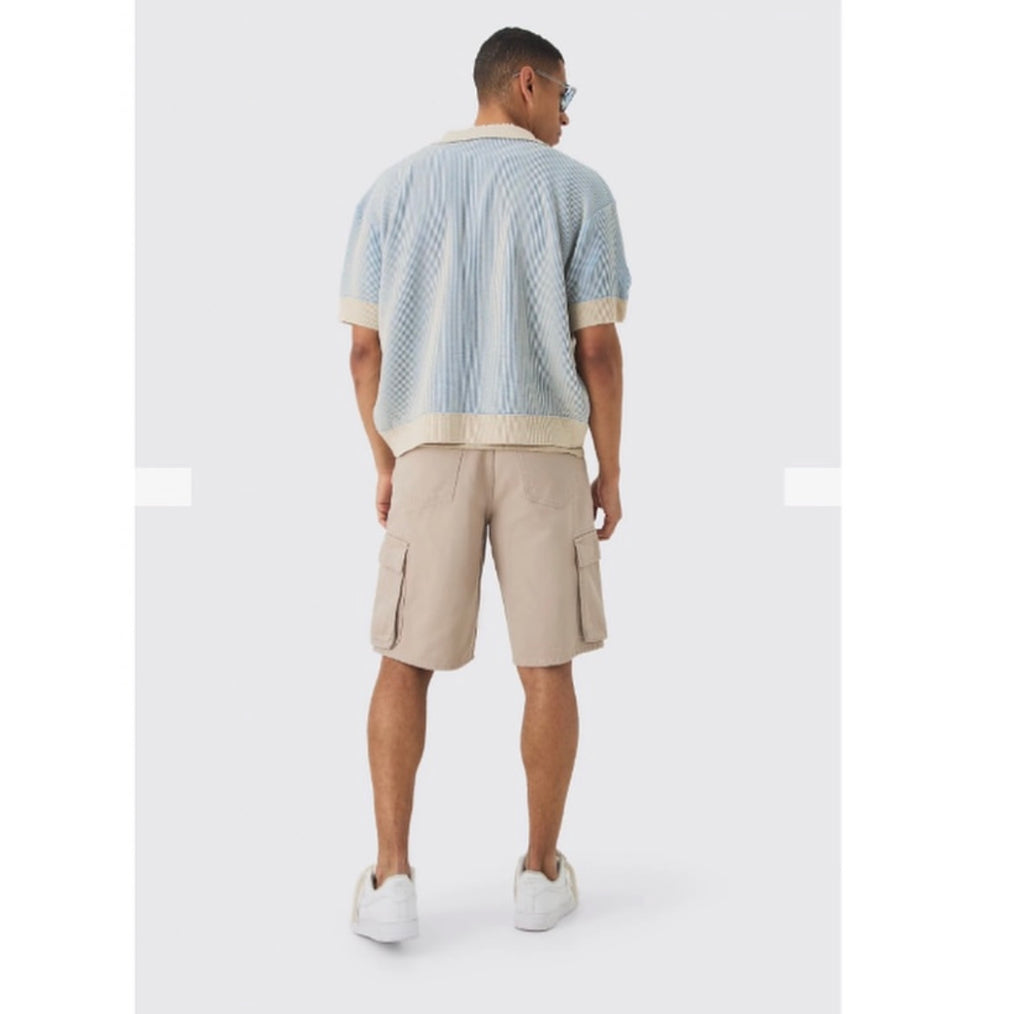 Oversized Boxy Two Tone Rib Knit Shirt