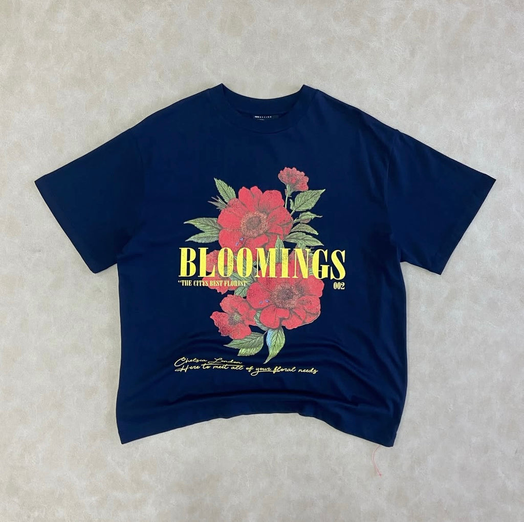 ASOS DESIGN oversized t-shirt with blooming floral graphic in navy