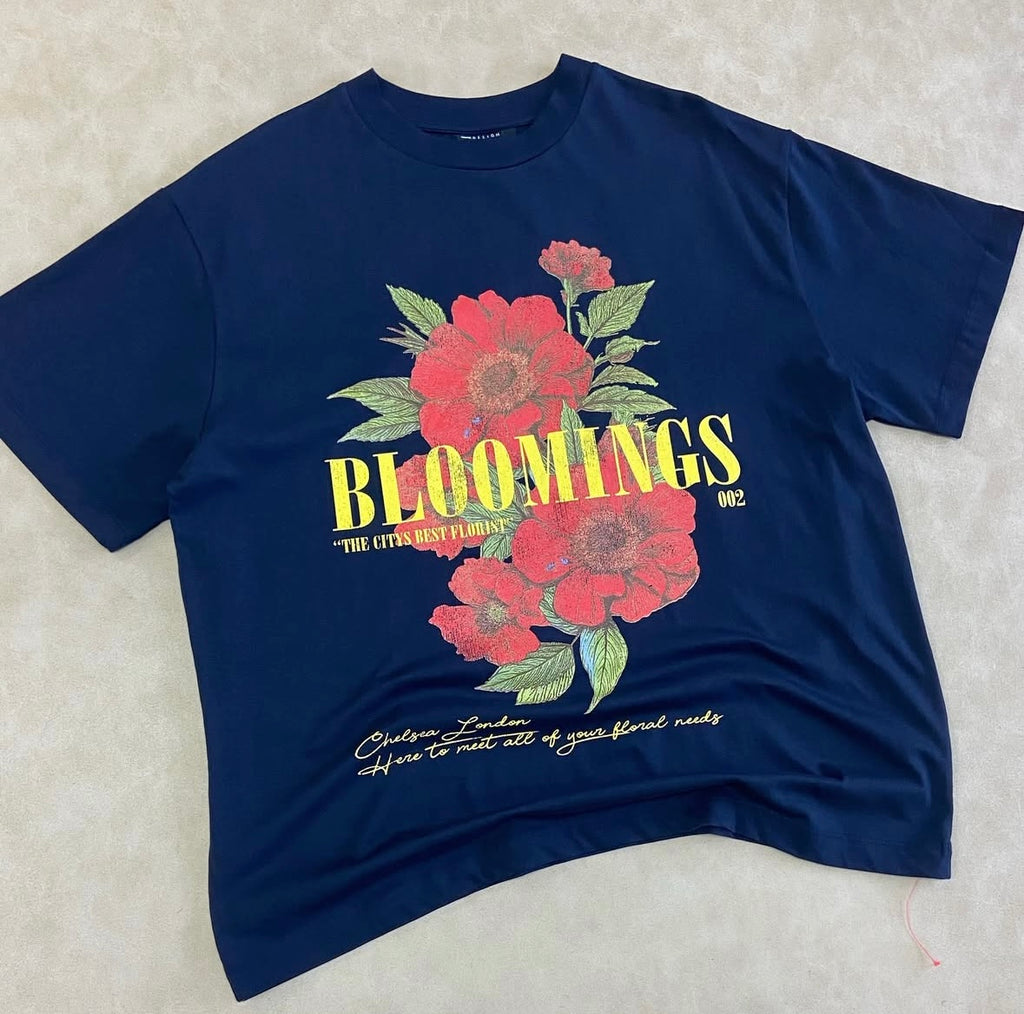 ASOS DESIGN oversized t-shirt with blooming floral graphic in navy