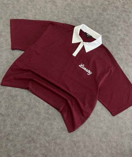 Luxury Pear l Embellished Polo Oversized  t-Shirt