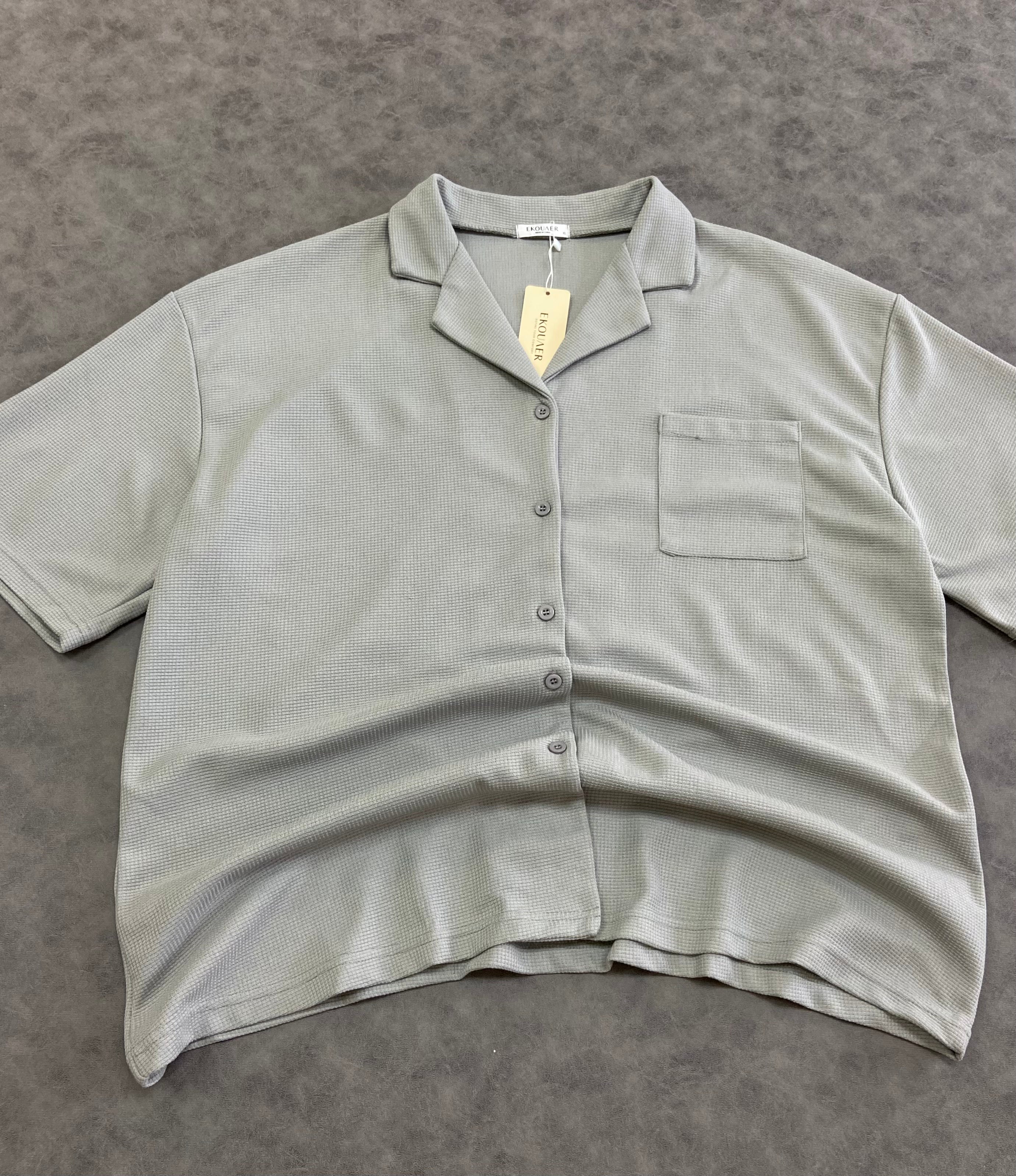 Ekouaer Texture Wafle Button Shirt