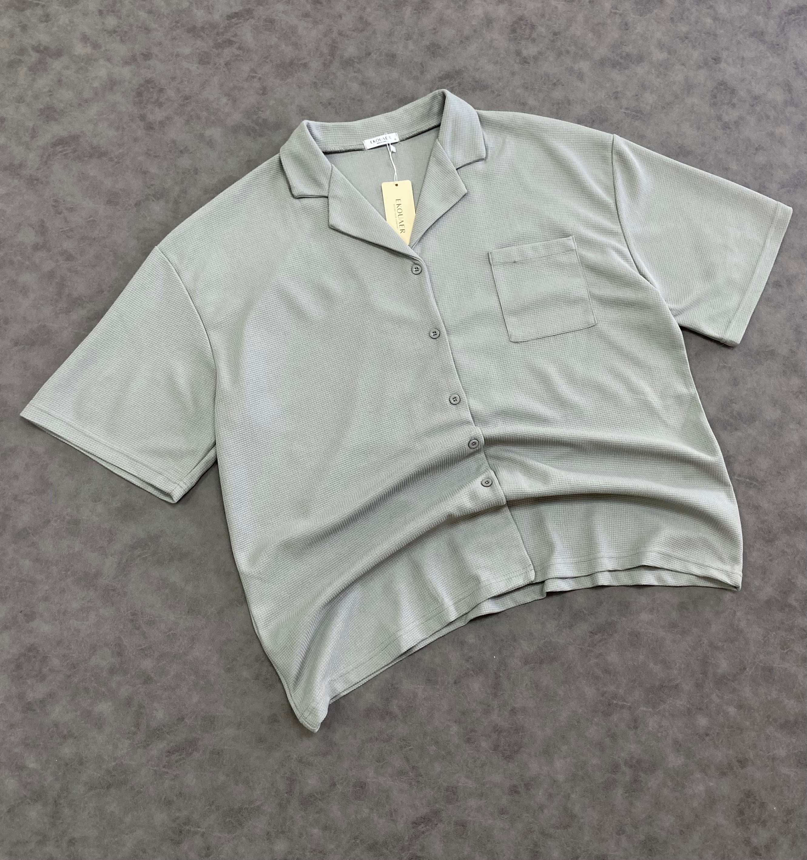 Ekouaer Texture Wafle Button Shirt