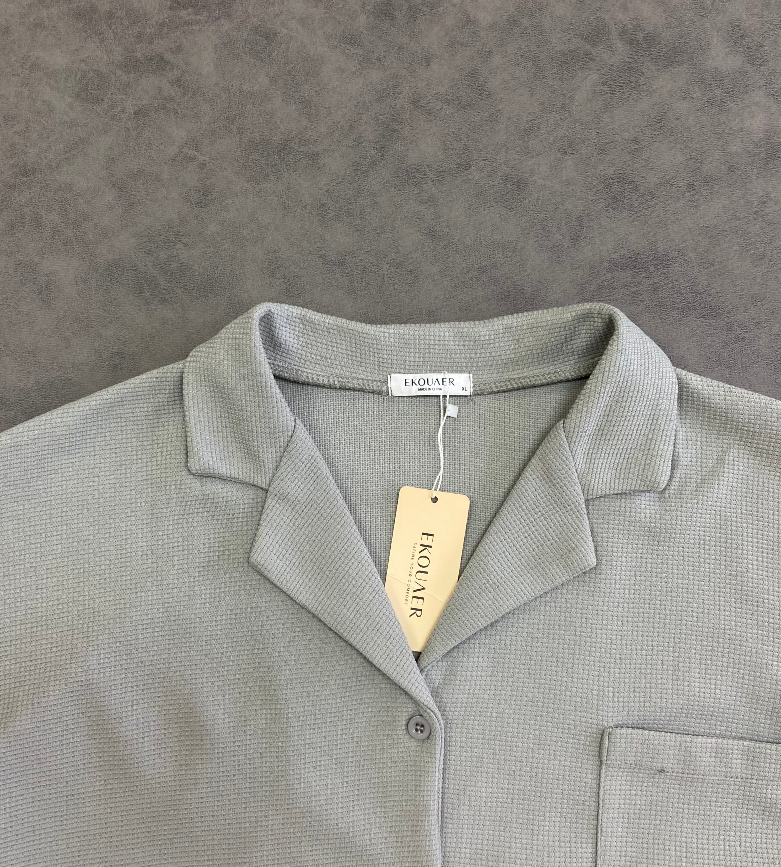 Ekouaer Texture Wafle Button Shirt
