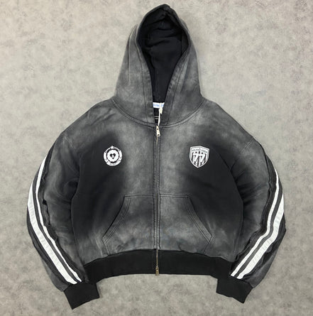 Aelfric Eden Stripe Washed Zip Up Boxy Fit Hoodie