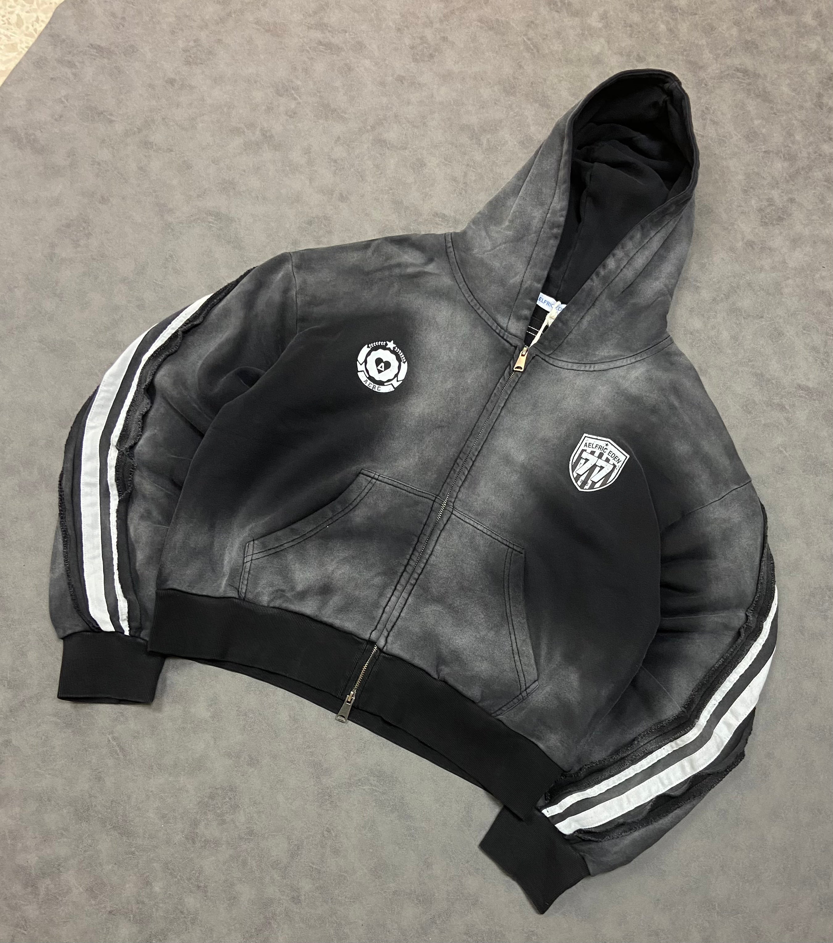 Aelfric Eden Stripe Washed Zip Up Boxy Fit Hoodie