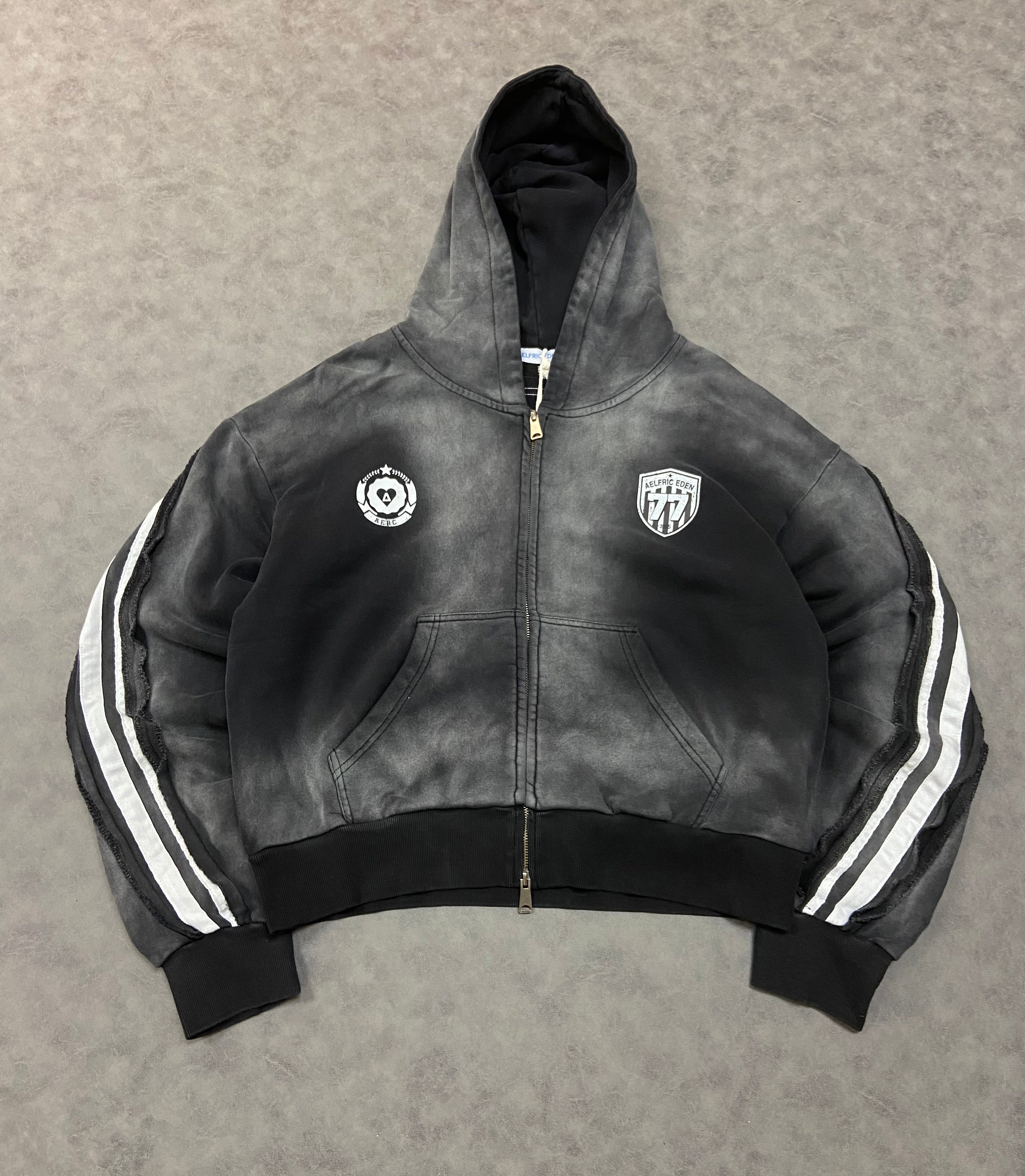 Aelfric Eden Stripe Washed Zip Up Boxy Fit Hoodie