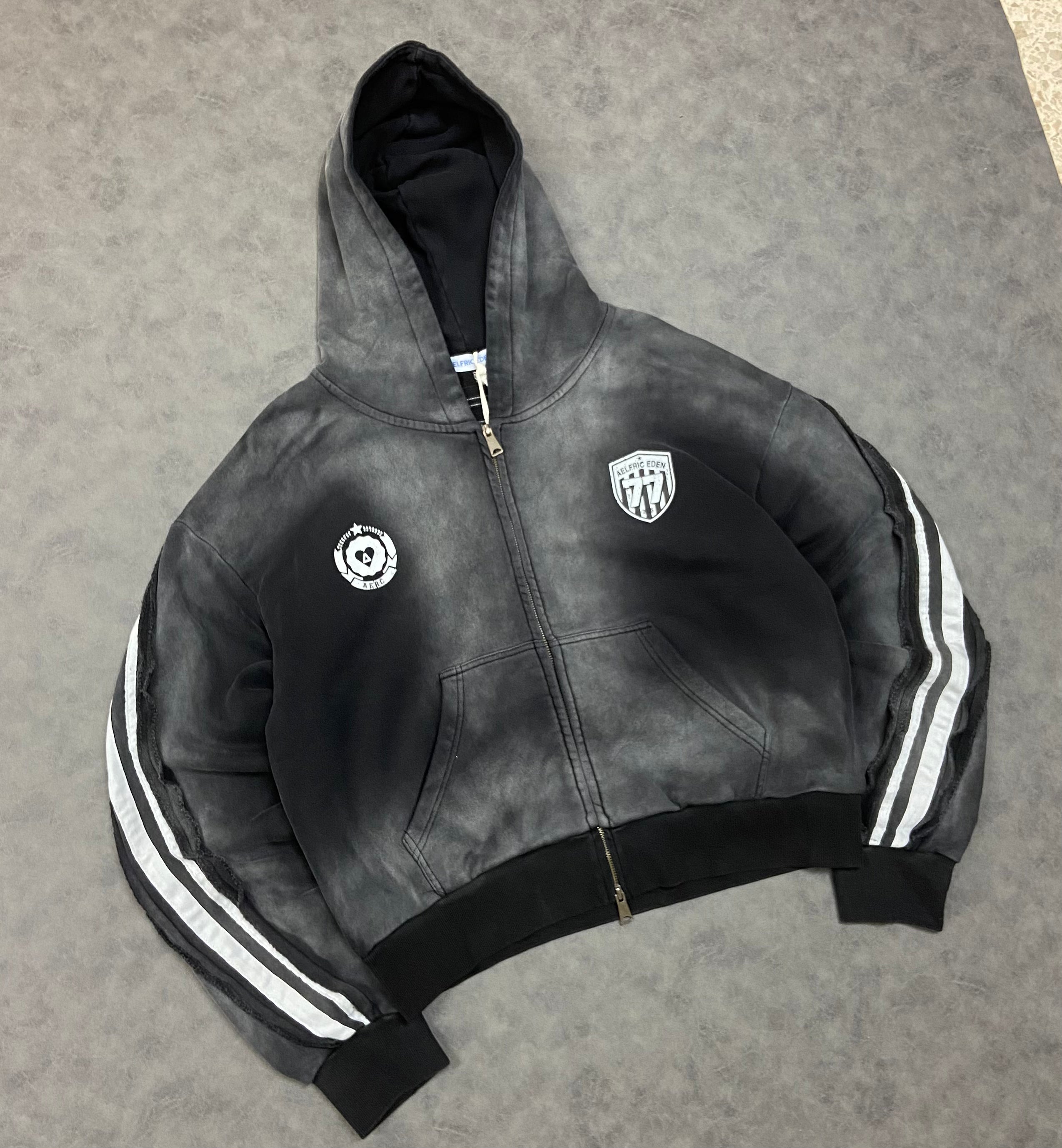 Aelfric Eden Stripe Washed Zip Up Boxy Fit Hoodie