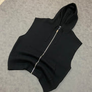 Sleeveless Full Zip Up Vest Hoodie