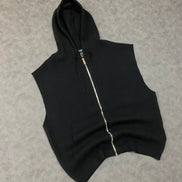 Sleeveless Full Zip Up Vest Hoodie