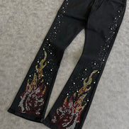 Rebel Flamed Rose Jewelwd  Stacket Flare Jeans
