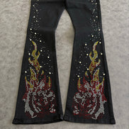 Rebel Flamed Rose Jewelwd  Stacket Flare Jeans