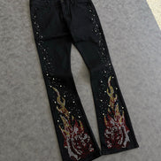 Rebel Flamed Rose Jewelwd  Stacket Flare Jeans