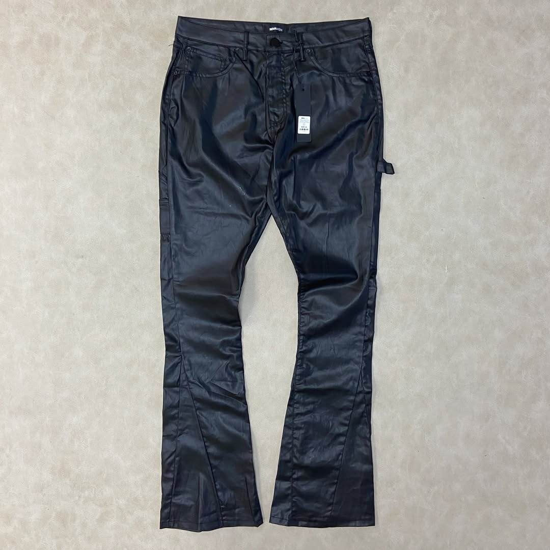 Faux Leather Stacked Skinny Flare Pants