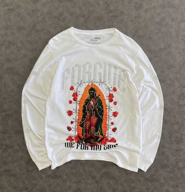 Forgive My Sins Rhinestone Long Sleeve T-Shirt