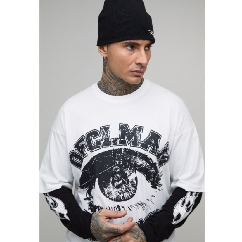Tall Faux Layer Ofcl Varsity Printed Oversized T-Shirt