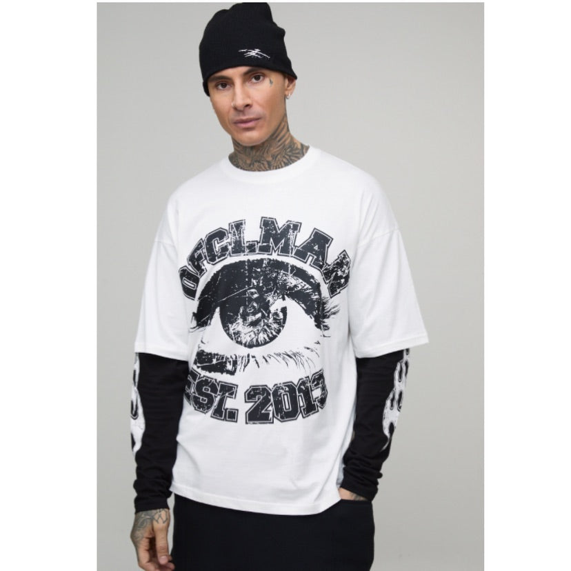 Tall Faux Layer Ofcl Varsity Printed Oversized T-Shirt