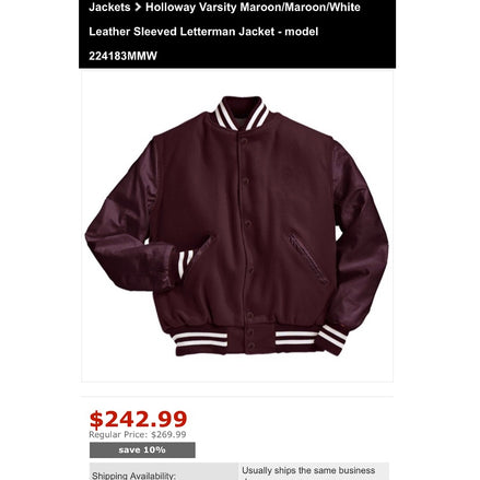 Holloway Varsity Leather Sleeved Letterman Jacket