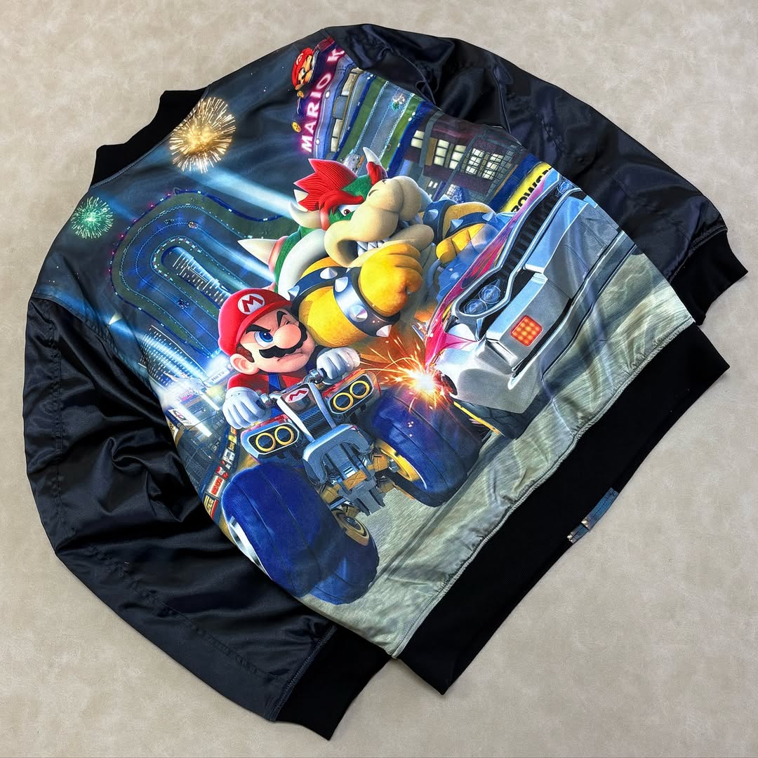 MARIO KART™ BLACK SATIN VARSITY JACKET