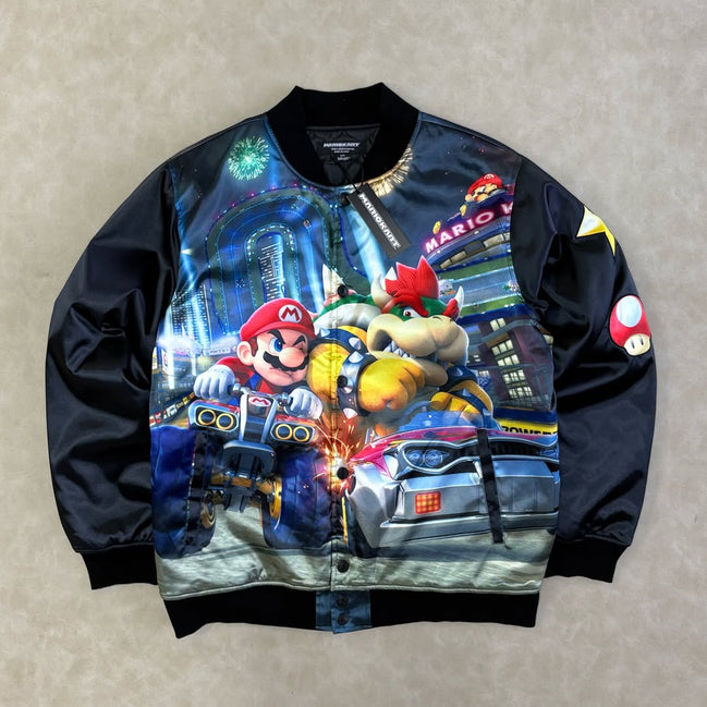 MARIO KART™ BLACK SATIN VARSITY JACKET