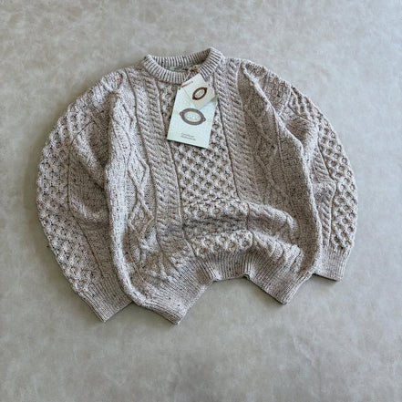 Aran Sweater Cable Knit Crew Neck Aran Wool
