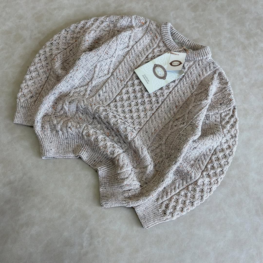 Aran Sweater Cable Knit Crew Neck Aran Wool