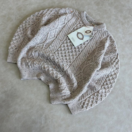 Aran Sweater Cable Knit Crew Neck Aran Wool