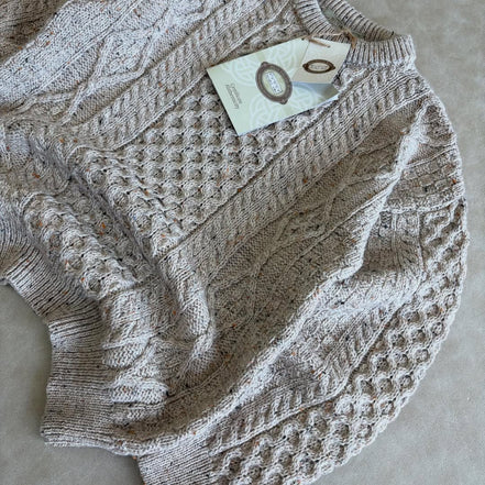 Aran Sweater Cable Knit Crew Neck Aran Wool