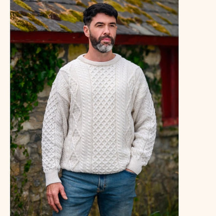 Aran Sweater Cable Knit Crew Neck Aran Wool