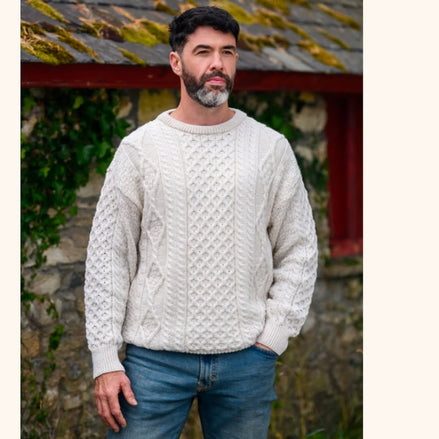 Aran Sweater Cable Knit Crew Neck Aran Wool