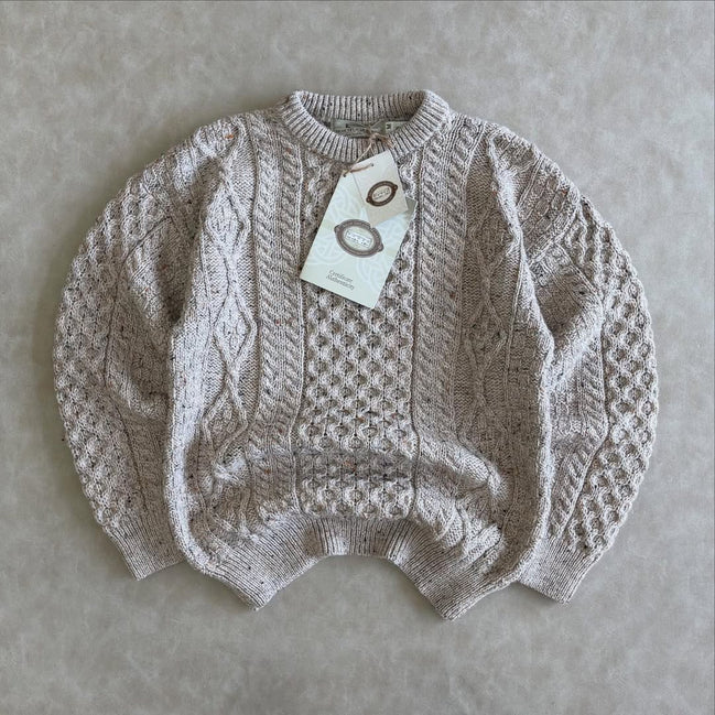 Aran Sweater Cable Knit Crew Neck Aran Wool