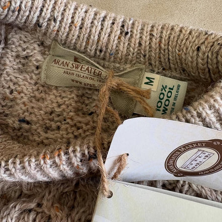 Aran Sweater Cable Knit Crew Neck Aran Wool