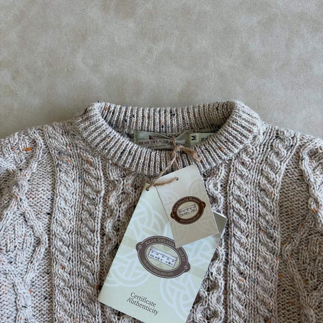 Aran Sweater Cable Knit Crew Neck Aran Wool
