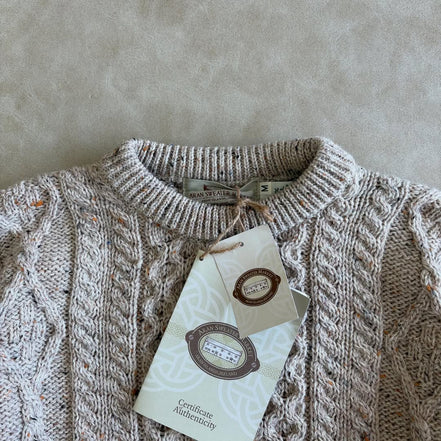 Aran Sweater Cable Knit Crew Neck Aran Wool