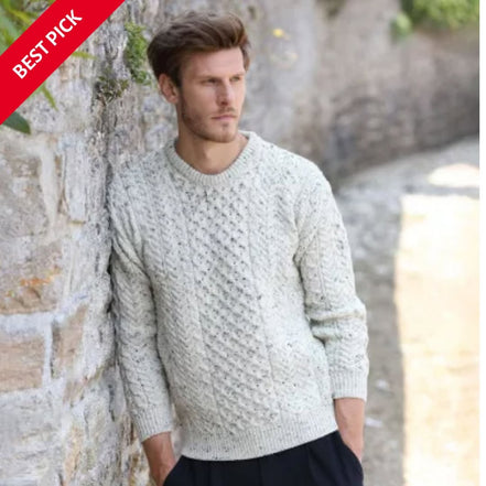 Aran Sweater Cable Knit Crew Neck Aran Wool