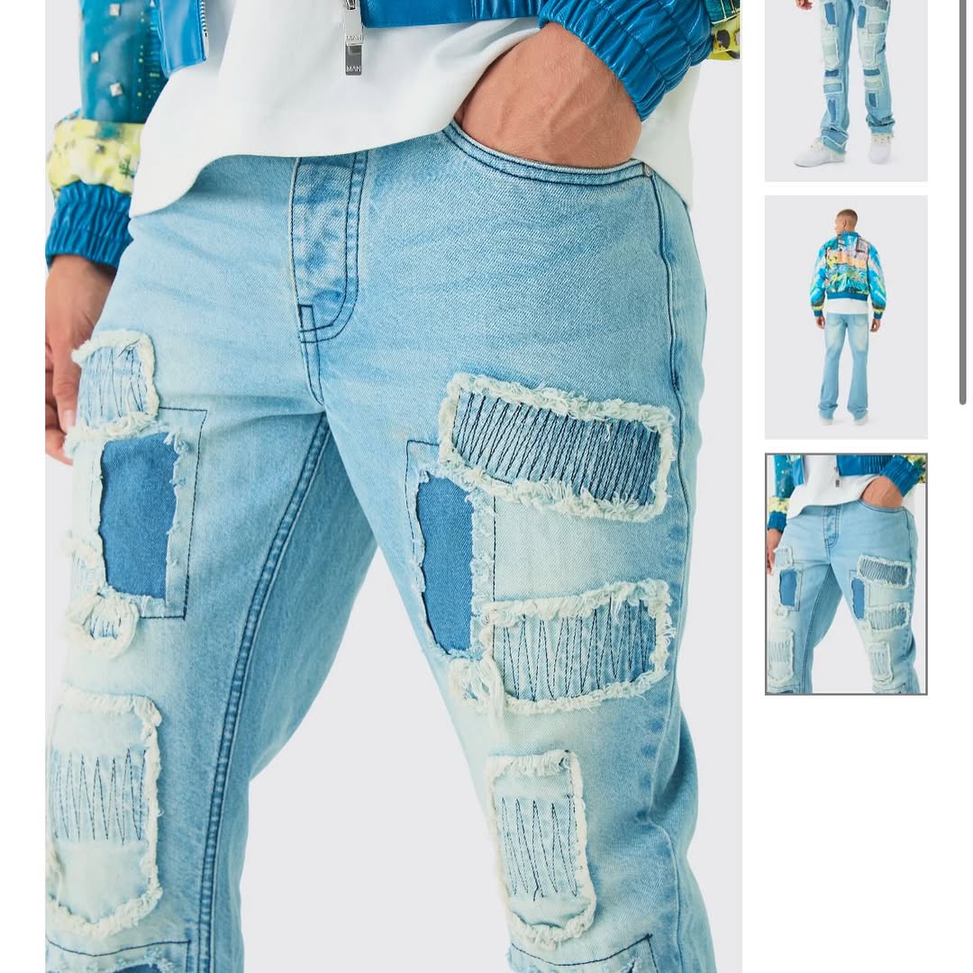 Slim Flared Stacked Rip & Repair Stitch Jeans