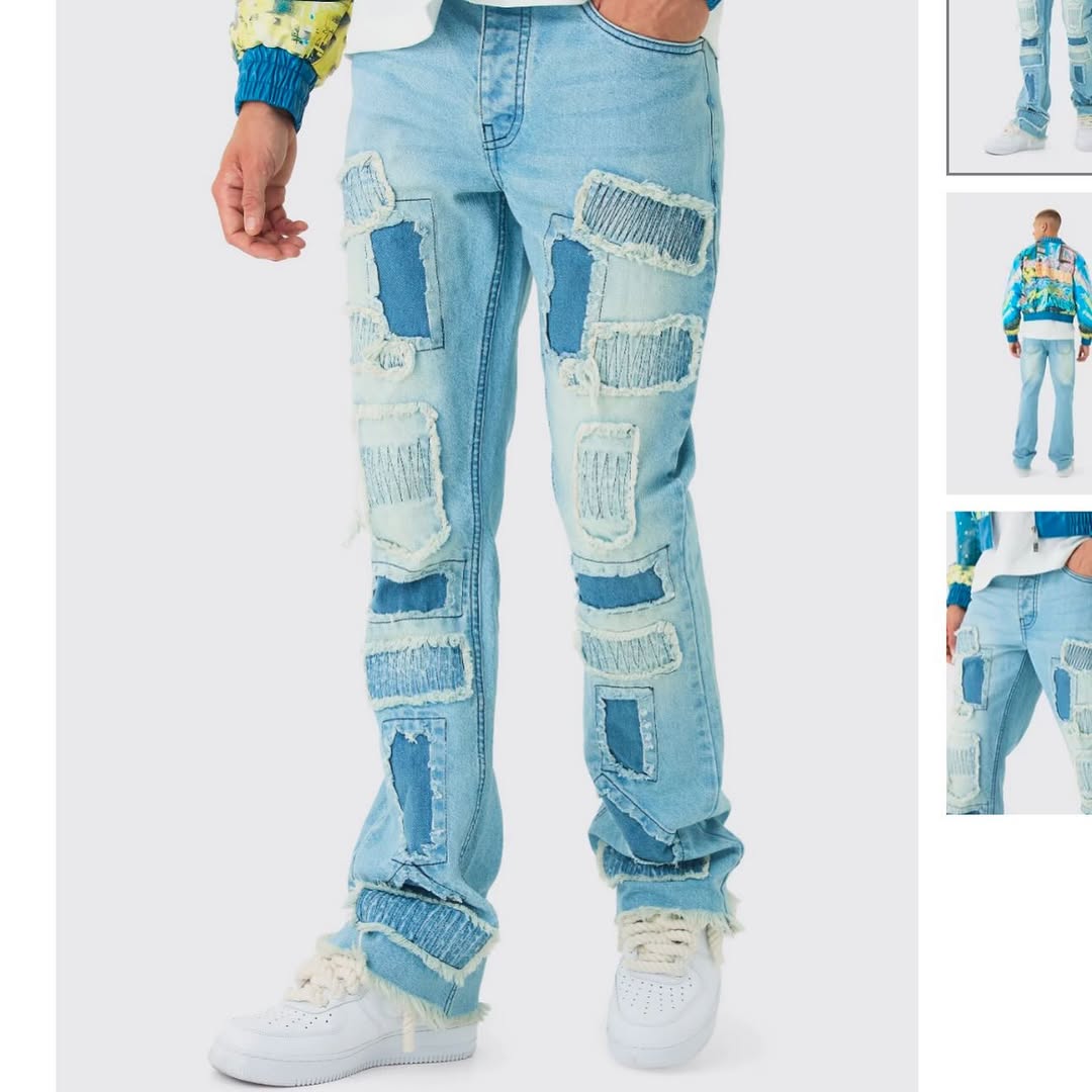 Slim Flared Stacked Rip & Repair Stitch Jeans
