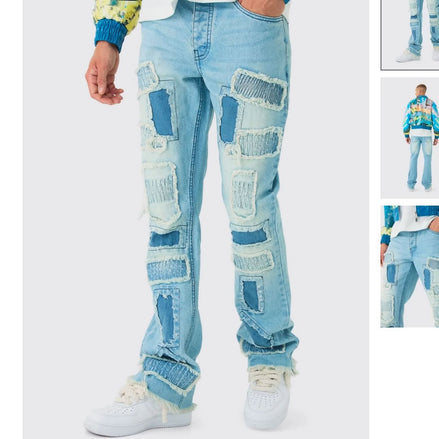 Slim Flared Stacked Rip & Repair Stitch Jeans